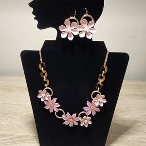 Pink Floral Necklace and Earring Set